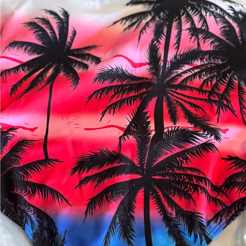 SHEIN BRAND, Women’s Sz (S) One-Piece Tropical Palm Tree Swimsuit - Pink & Blue - Picture 3 of 10